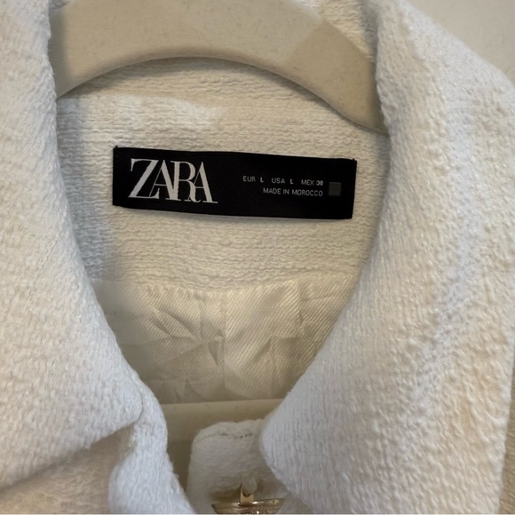 ZARA gold Button white Tweed Blazer Jacket Large - Picture 3 of 9